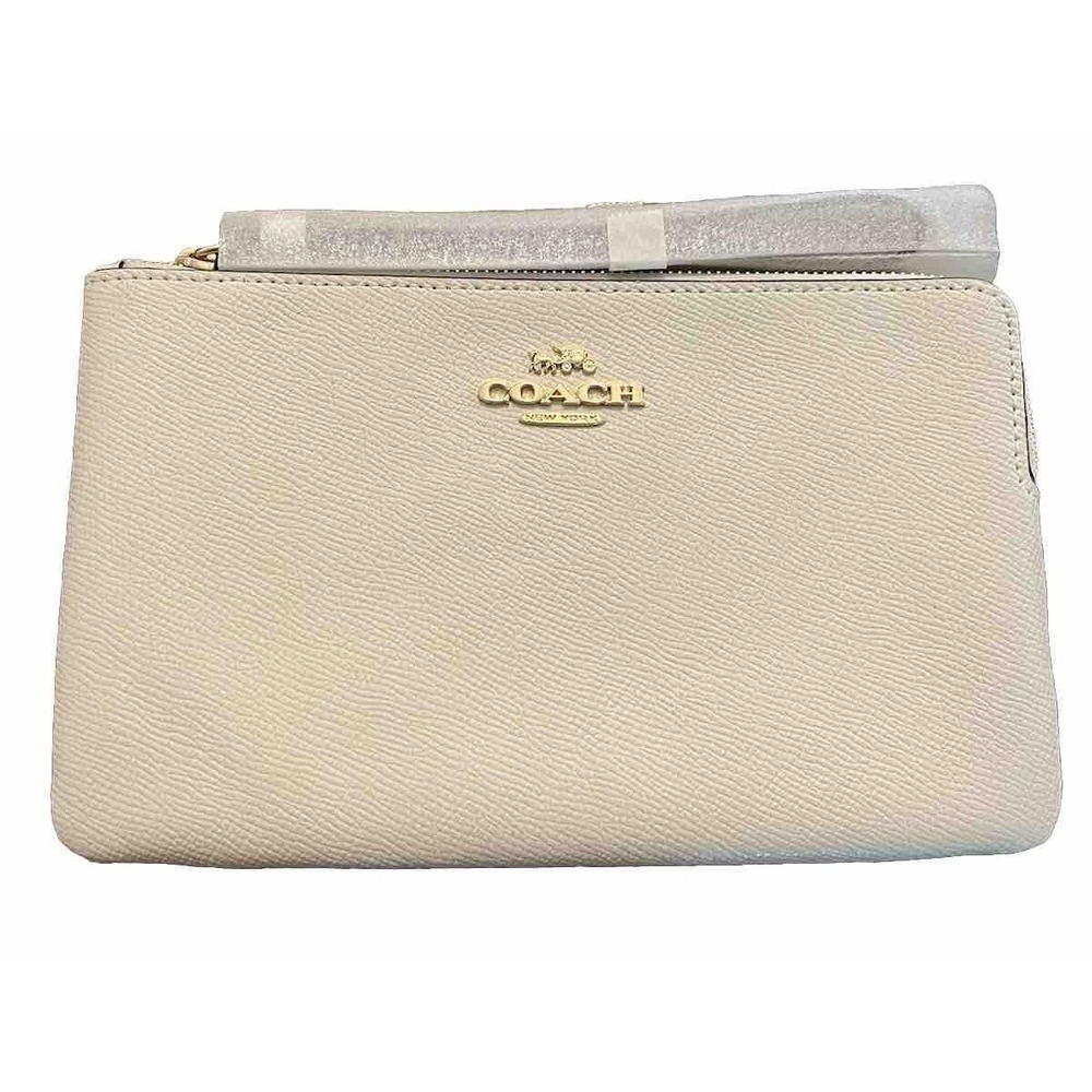 Coach New York Large Corner Zip Wristlet White Leather Gold Hardware NWT
